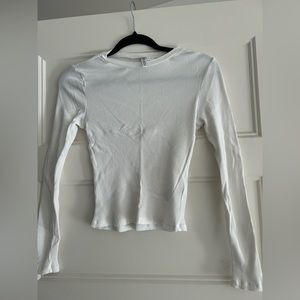 White ribbed long sleeve top